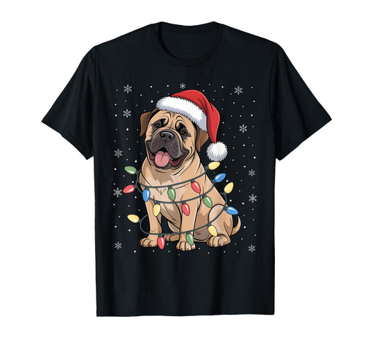 Bullmastiff Dog Christmas Tree Lights Dogs Xmas Pajamas T-Shirt