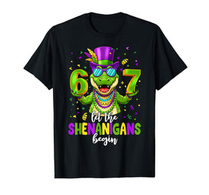 Let The Shenanigans Begin 67 Mardi Gras Alligator Six Seven T-Shirt