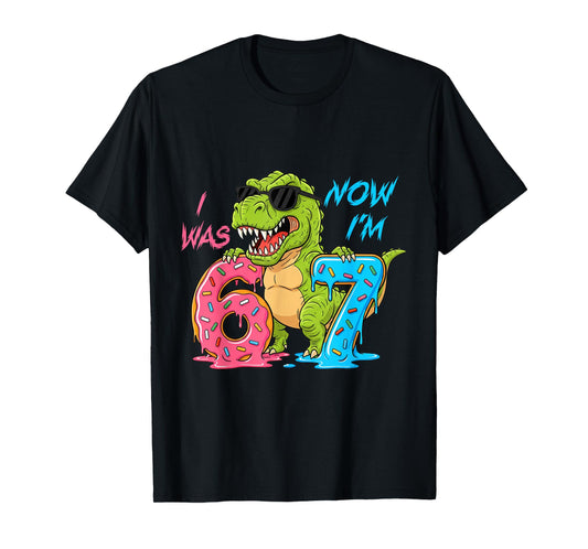I was Six Now I'm Seven T-Rex Dinosaur 67 Meme 7th Birthday T-Shirt