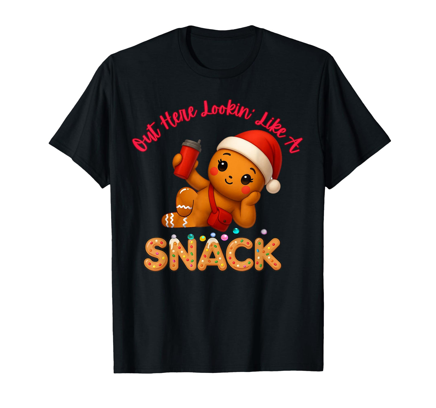 Out Here Looking Like A Snack Funny Xmas Light Gingerbread T-Shirt