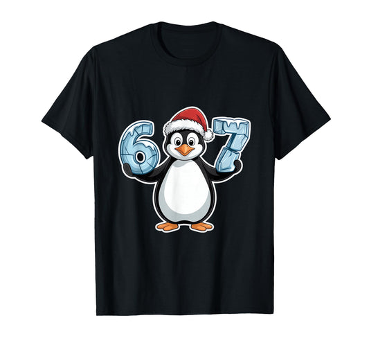 Penguin Santa Hat 67 ICY Numbers Christmas Birthday T-Shirt