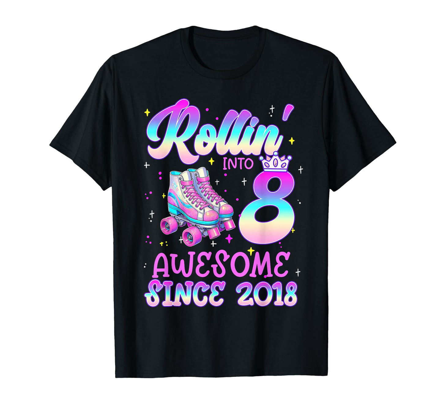 Rolling Into 8 Year Old 8th Birthday Girl Roller Skating T-Shirt