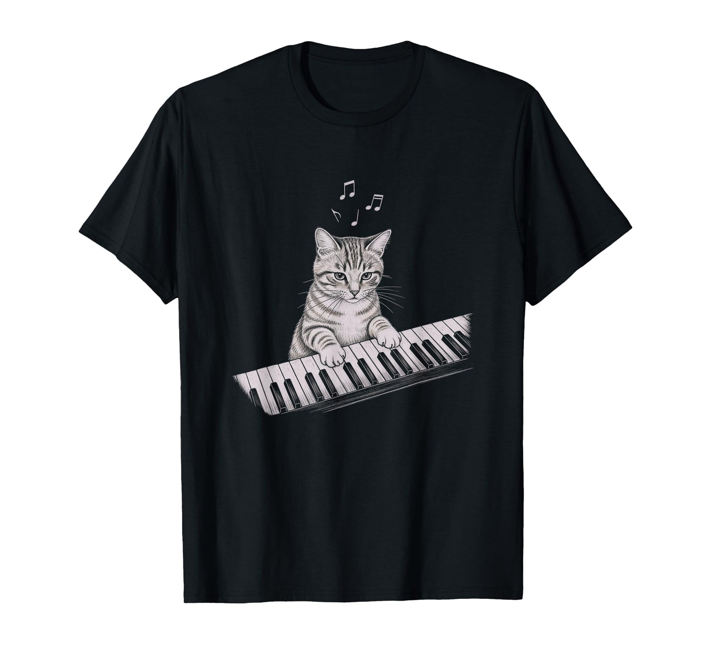 Cute Cat Playing Keyboard Drawing Art Design T-Shirt