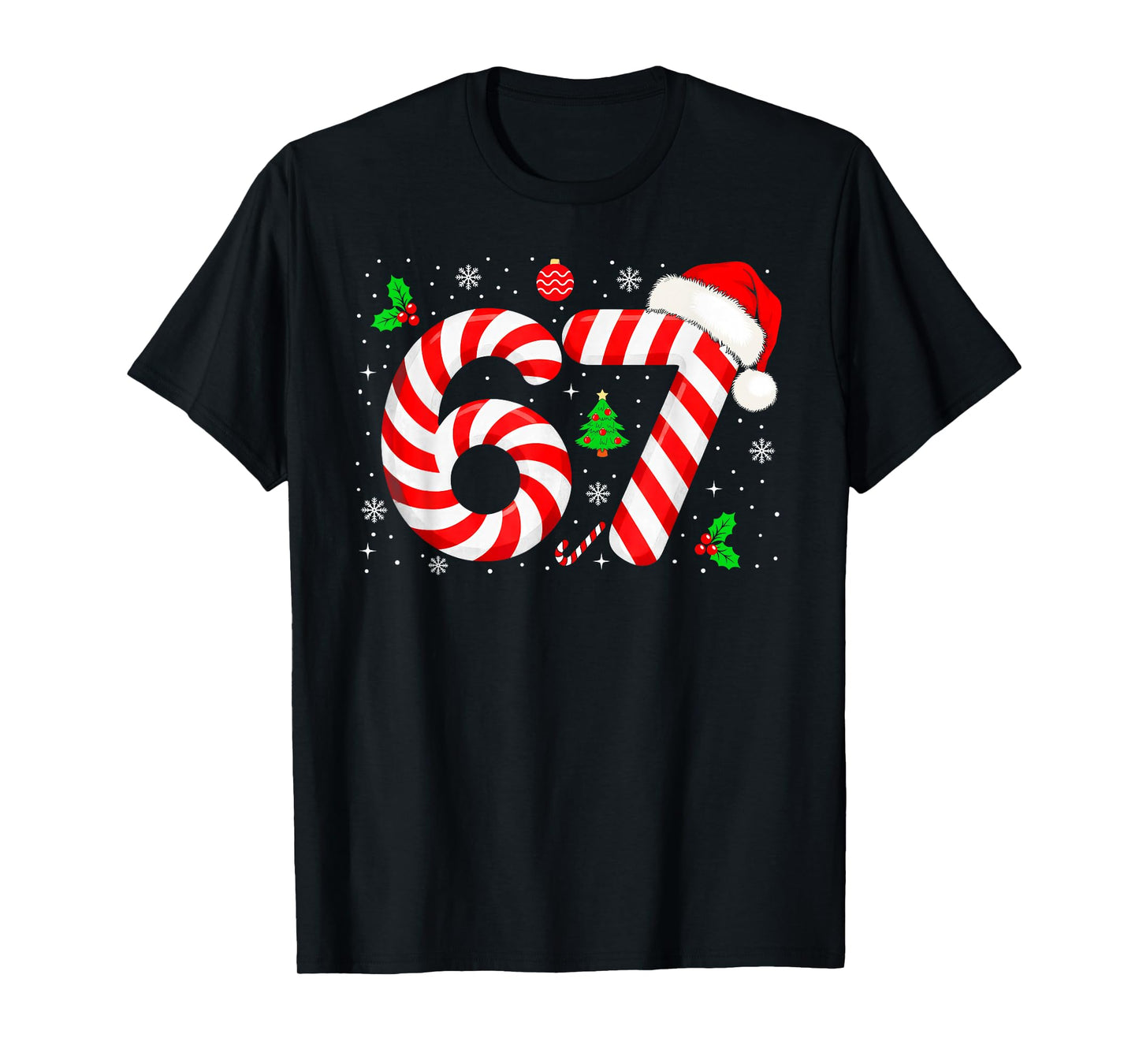 Number 67 Matching Six Seven 6 7 Meme Candy Cane Christmas T-Shirt