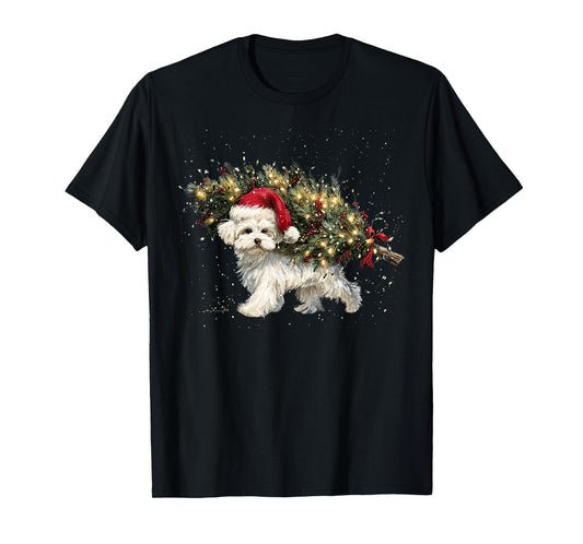 Cute Maltese Dog in a Christmas Tree for Men Women T-Shirt