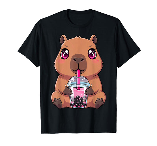 Cute Capybara with Boba Bubble Tea T-Shirt