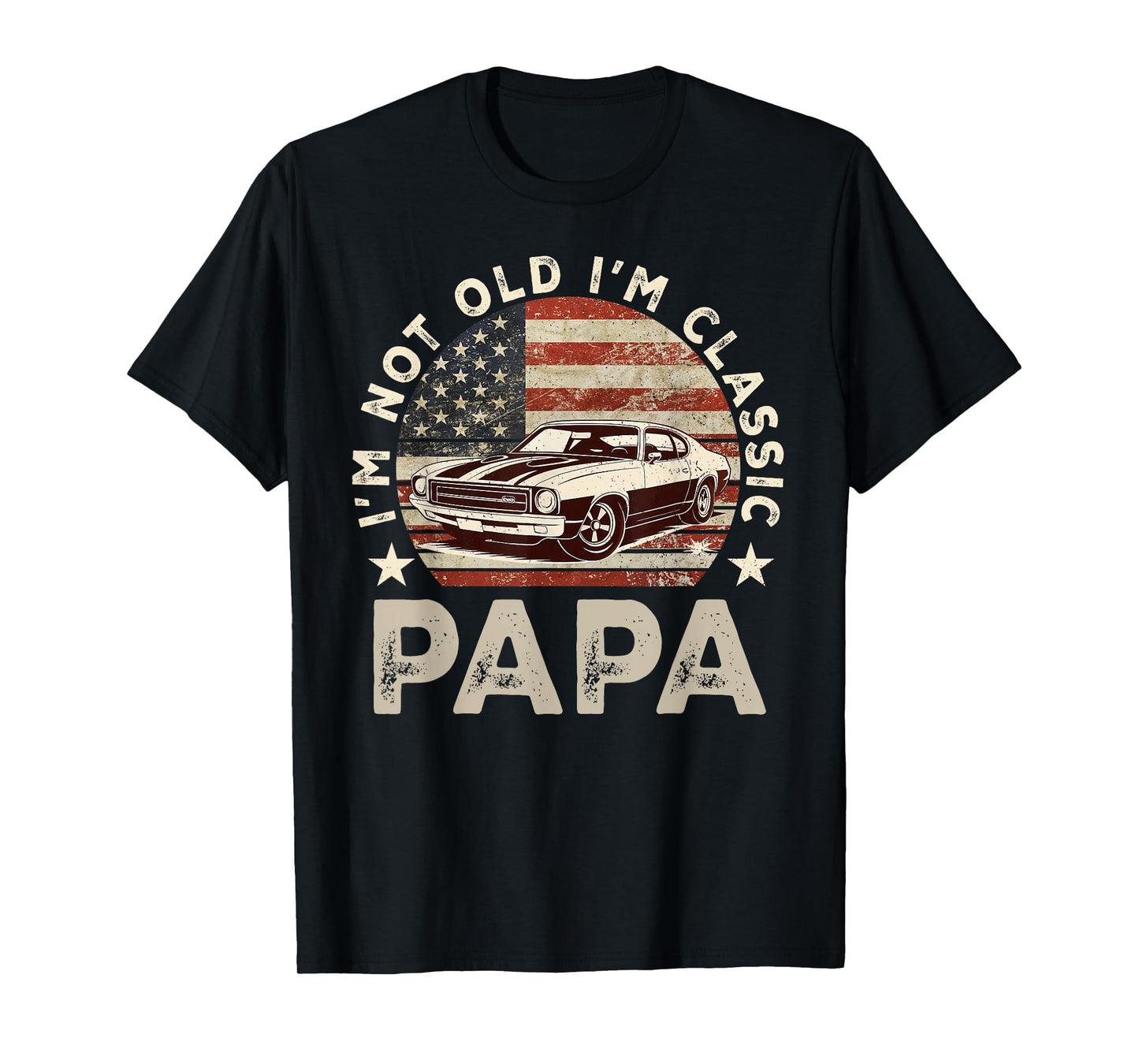 Funny Old Car Classic American US Flag Mens Dad Papa Grandpa T-Shirt