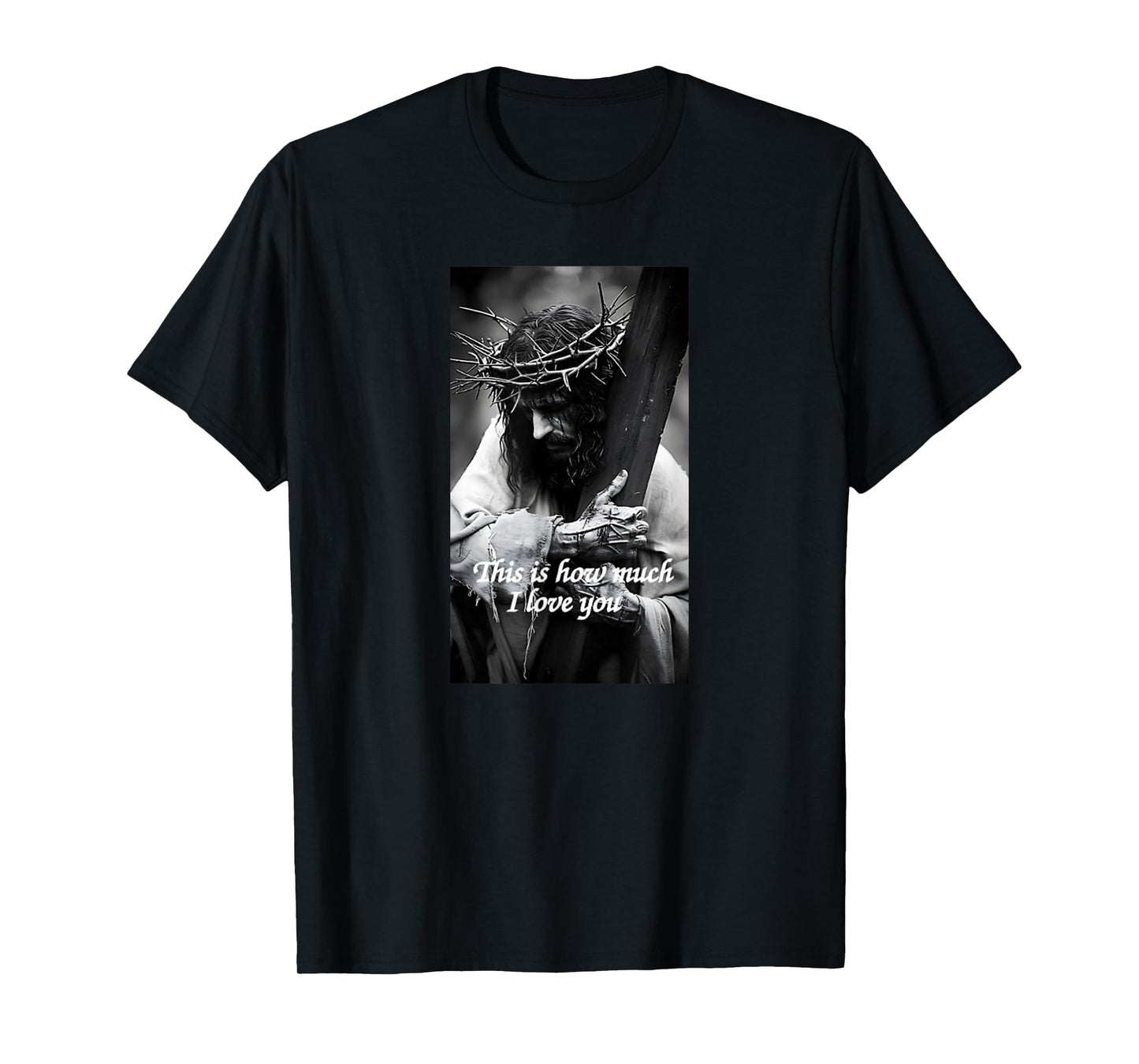 Crucified Love Monochrome Jesus Crown of Thorn Bible T-Shirt