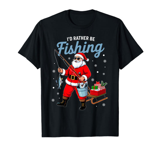 Santa Fishing Christmas Funy Xmas Pajamas Men Dad Fisherman T-Shirt