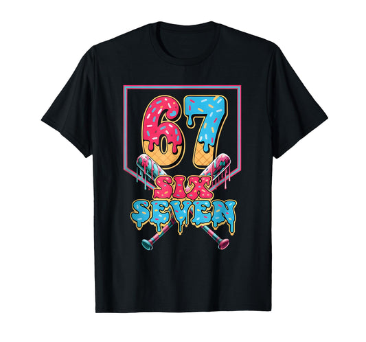 Funny 67 Ice Cream Drip Baseball Six Seven Gift for Boy Kid T-Shirt