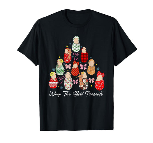 We Wrap The Cutest Presents Mother Baby Nurse Christmas Tree T-Shirt