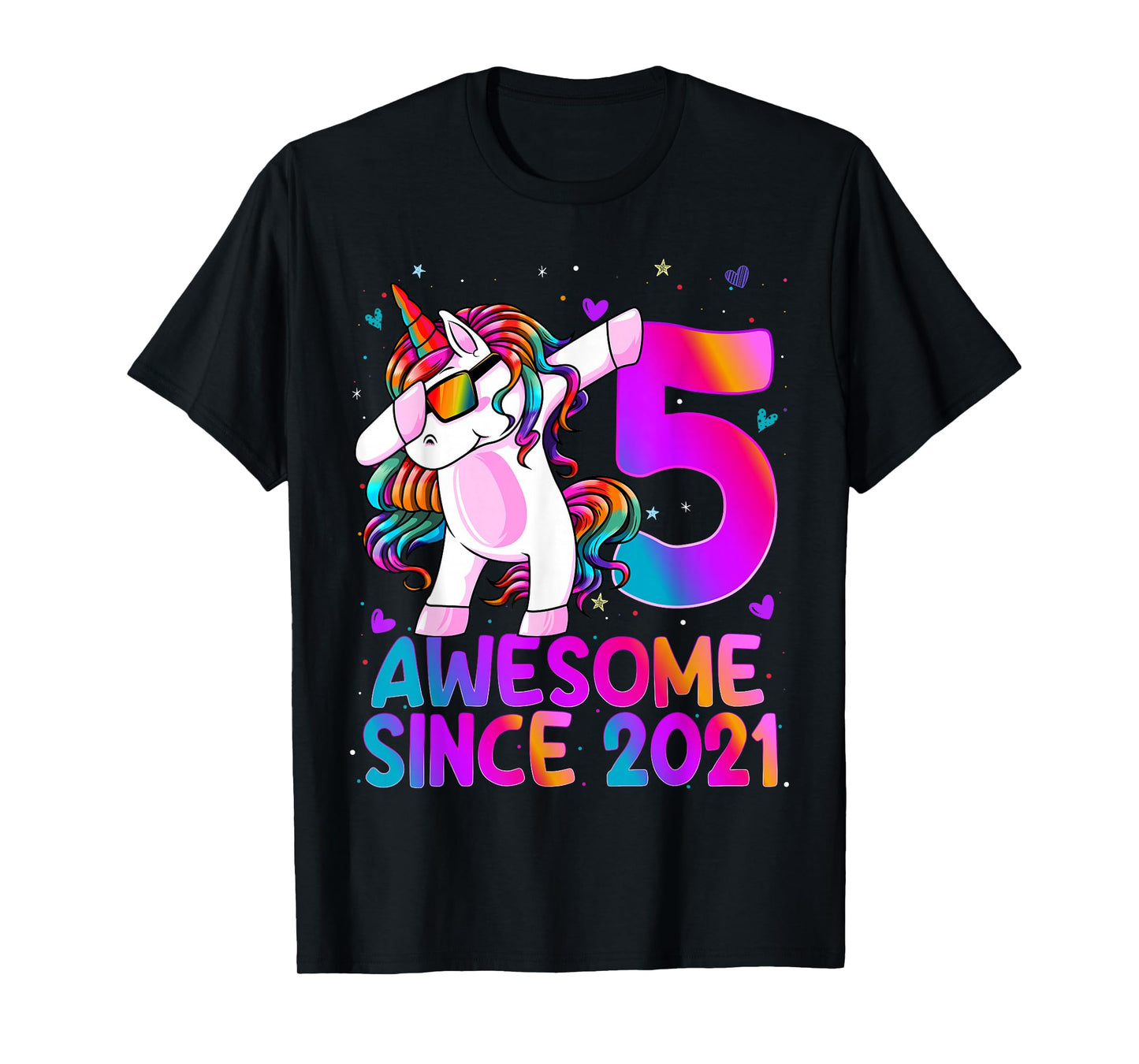 5 Year Old Girl Awesome Since 2021 Unicorn 5th Birthday Girl T-Shirt