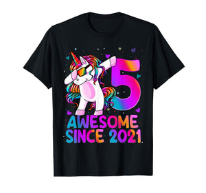 5 Year Old Girl Awesome Since 2021 Unicorn 5th Birthday Girl T-Shirt