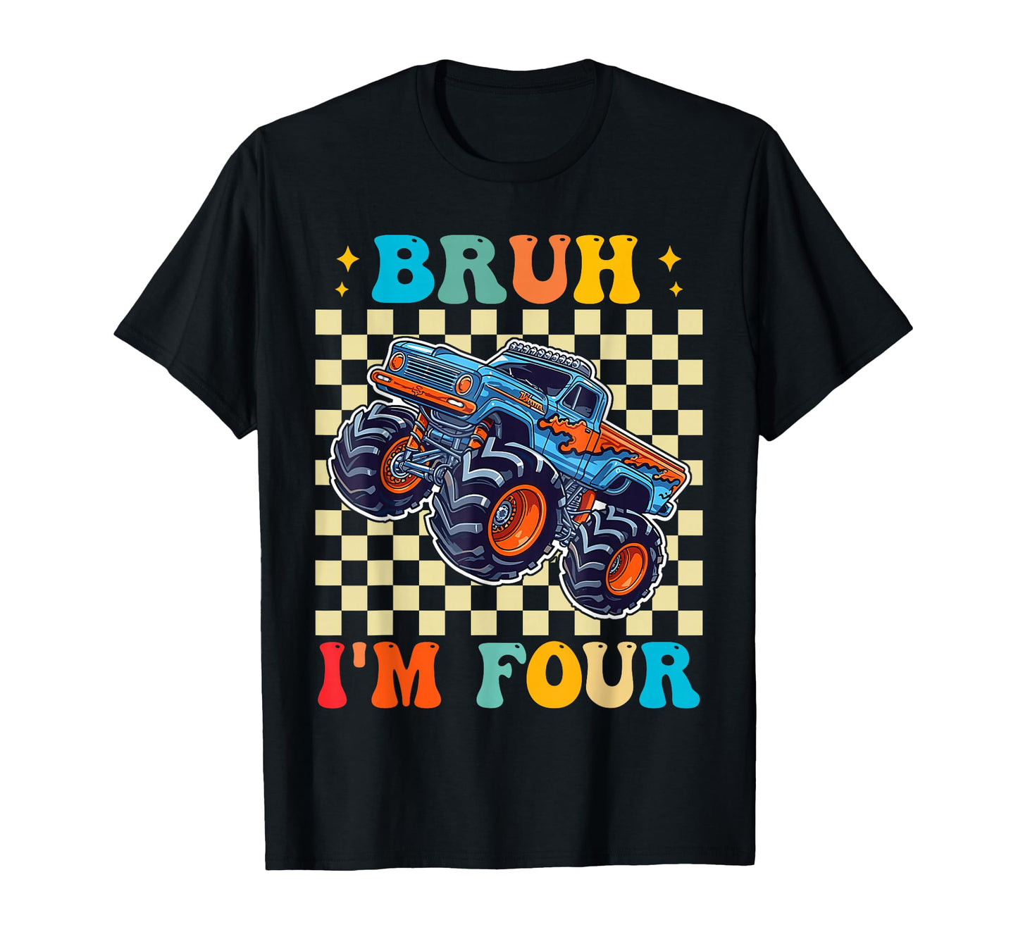 Kids Bruh I'm Four 4 Year Old Monster Truck 4th Birthday Boy T-Shirt