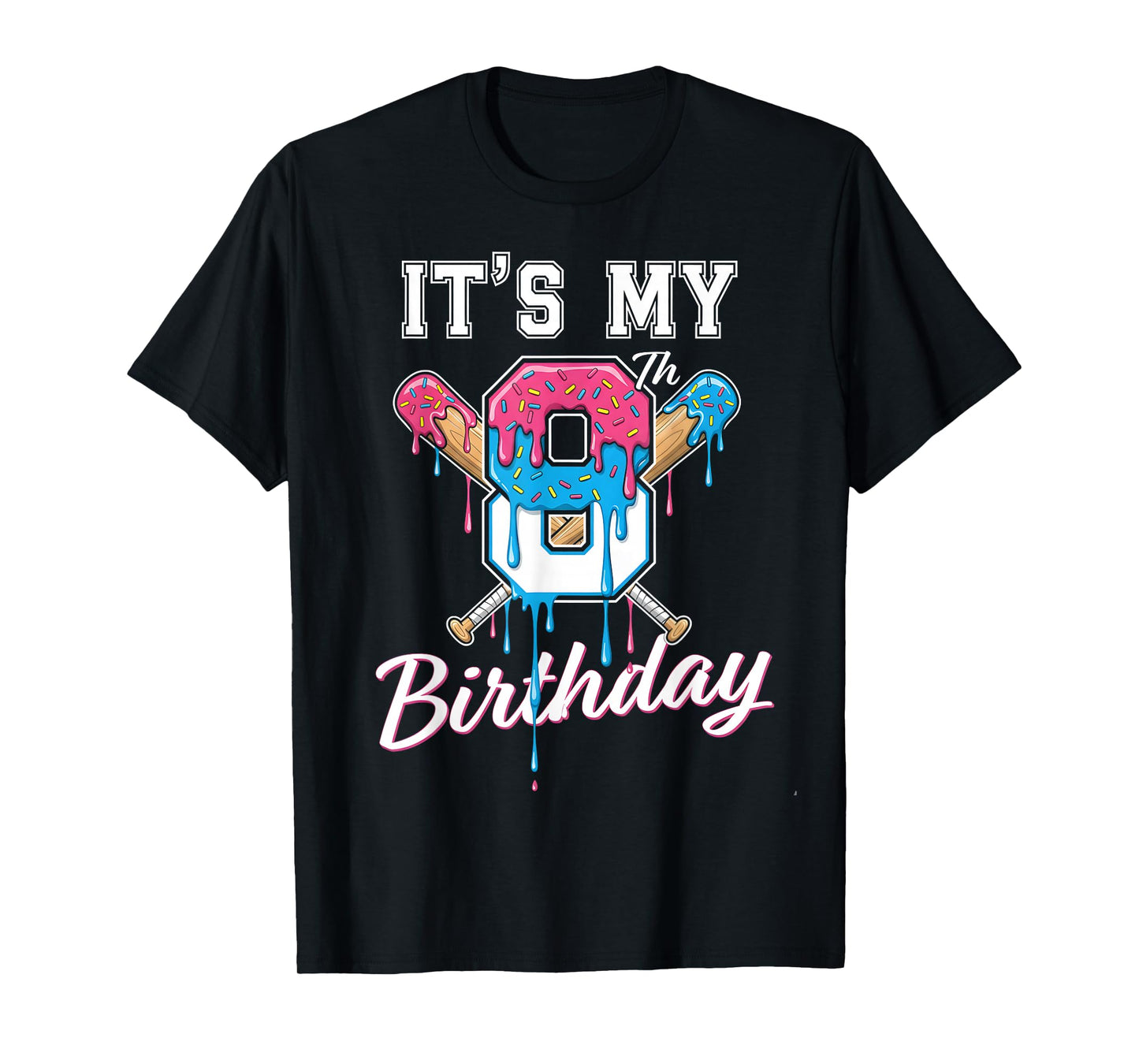 Baseball 8 Year Old Ice Cream Drip 8th Birthday Boy Number 8 T-Shirt
