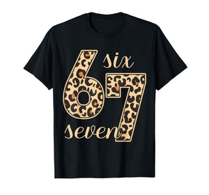 Six Seven Meme 6-7 Number Leopard Print Gen Z Gen Alpha T-Shirt