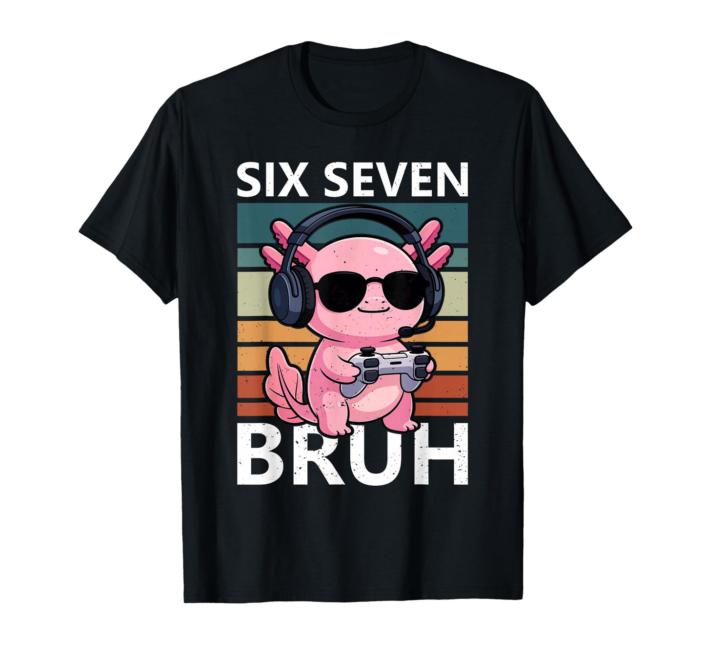 Six Seven Bruh 67 Meme Funny Axolotl Retro Gaming Kids Boys T-Shirt