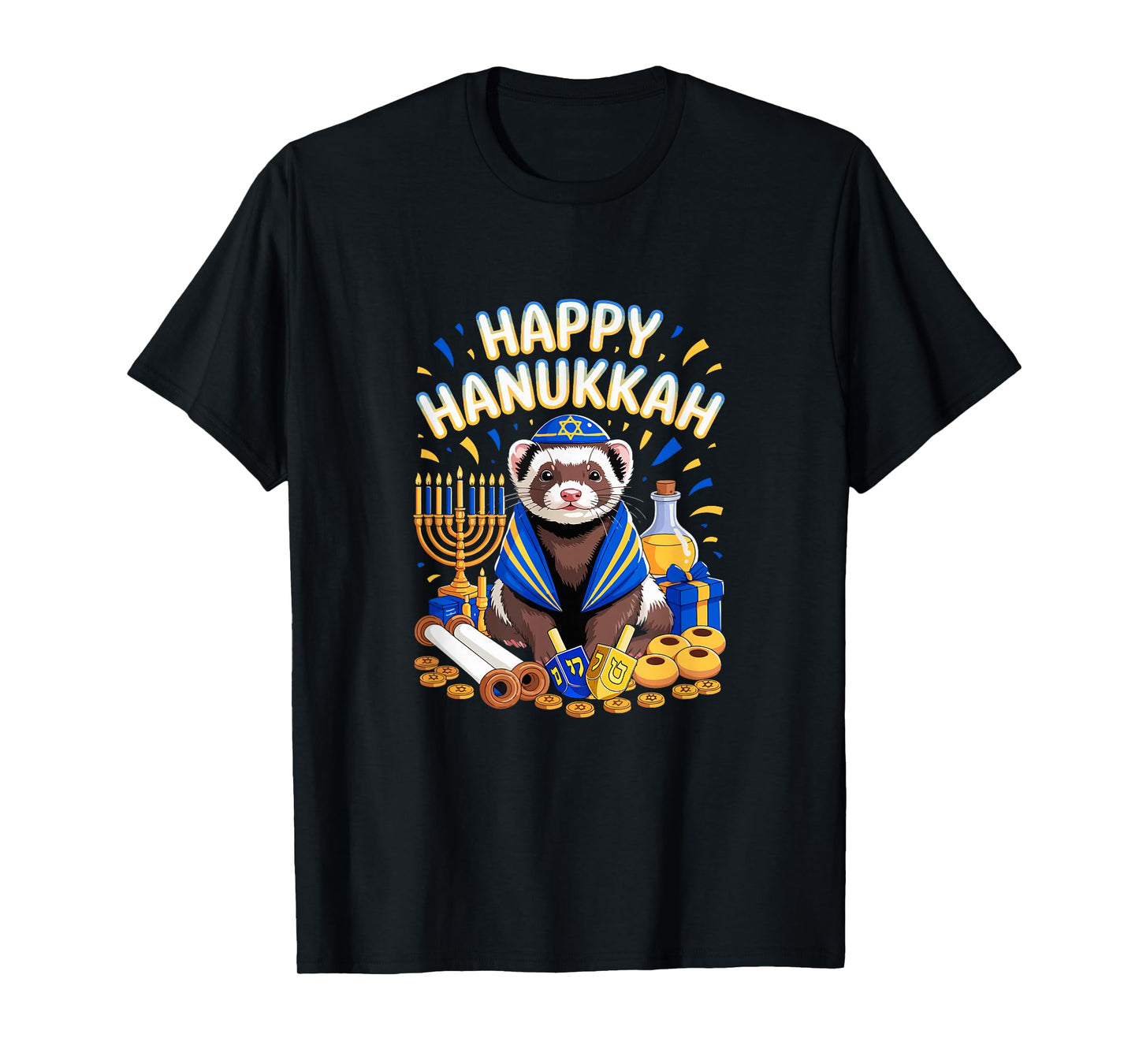 Happy Hanukkah Ferret Wearing Jewish Costume Aniaml Lover T-Shirt