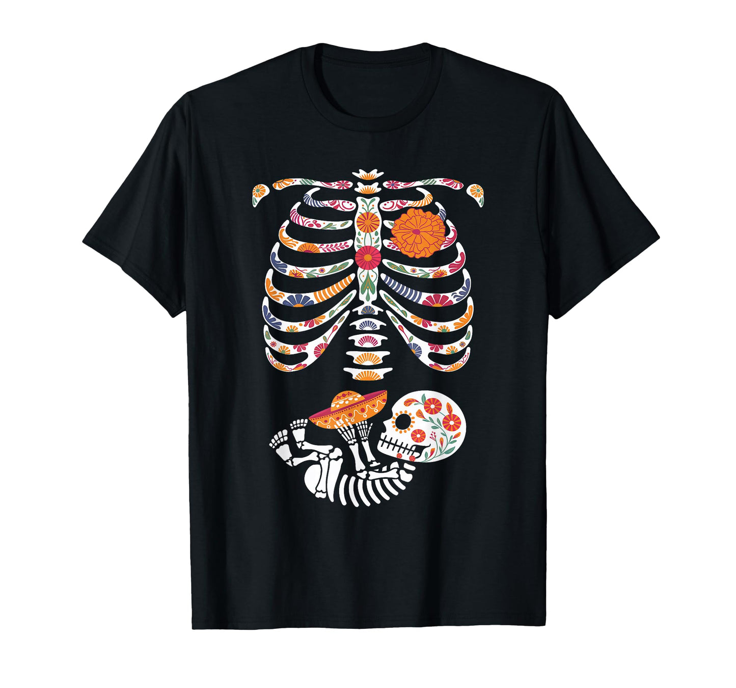 Pregnancy Skeleton Belly Day of The Dead Dia De Los Muertos T-Shirt
