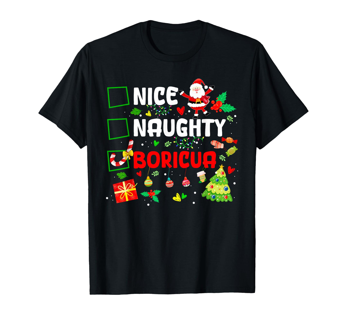 Nice Naughty Boricua Puerto Rico Women Christmas Santa T-Shirt