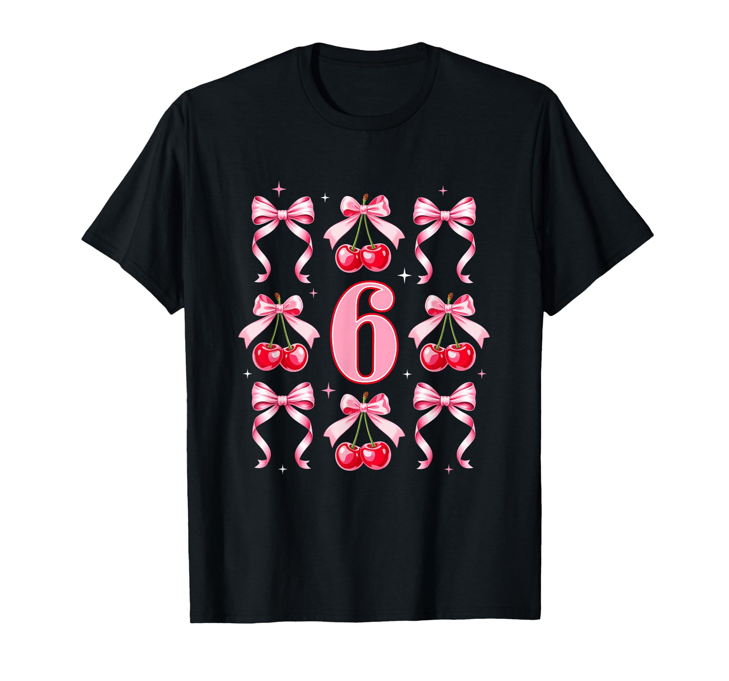 Birthday Girl 6Th Birthday Cherry Coquette Bow 6 Years Old T-Shirt