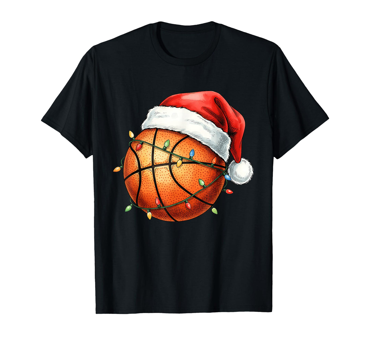 Basketball Christmas Shirt Funny Santa Hat Sport Men Kids T-Shirt