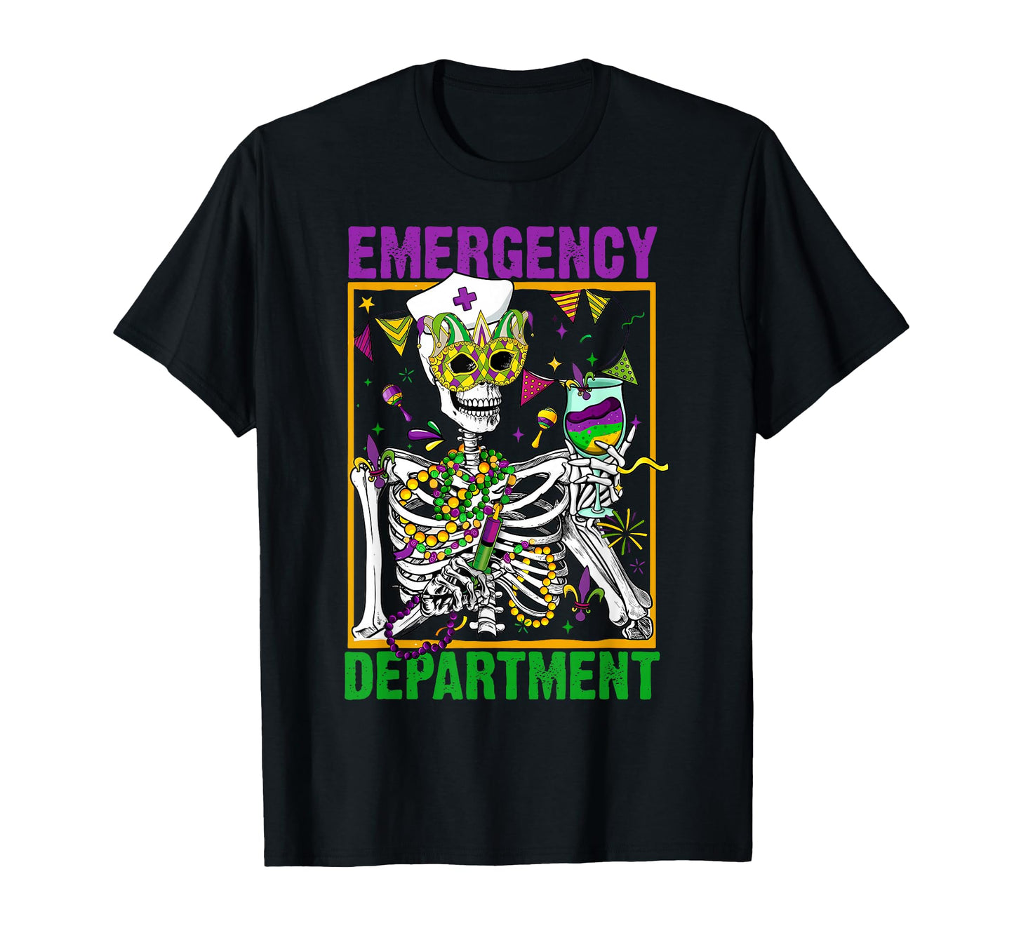 Skeleton Emergency Department Mardi Gras ER Nurse New Orlean T-Shirt