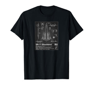 SR-71 Black Bird Blueprint Technical Schematic - Aviation T-Shirt