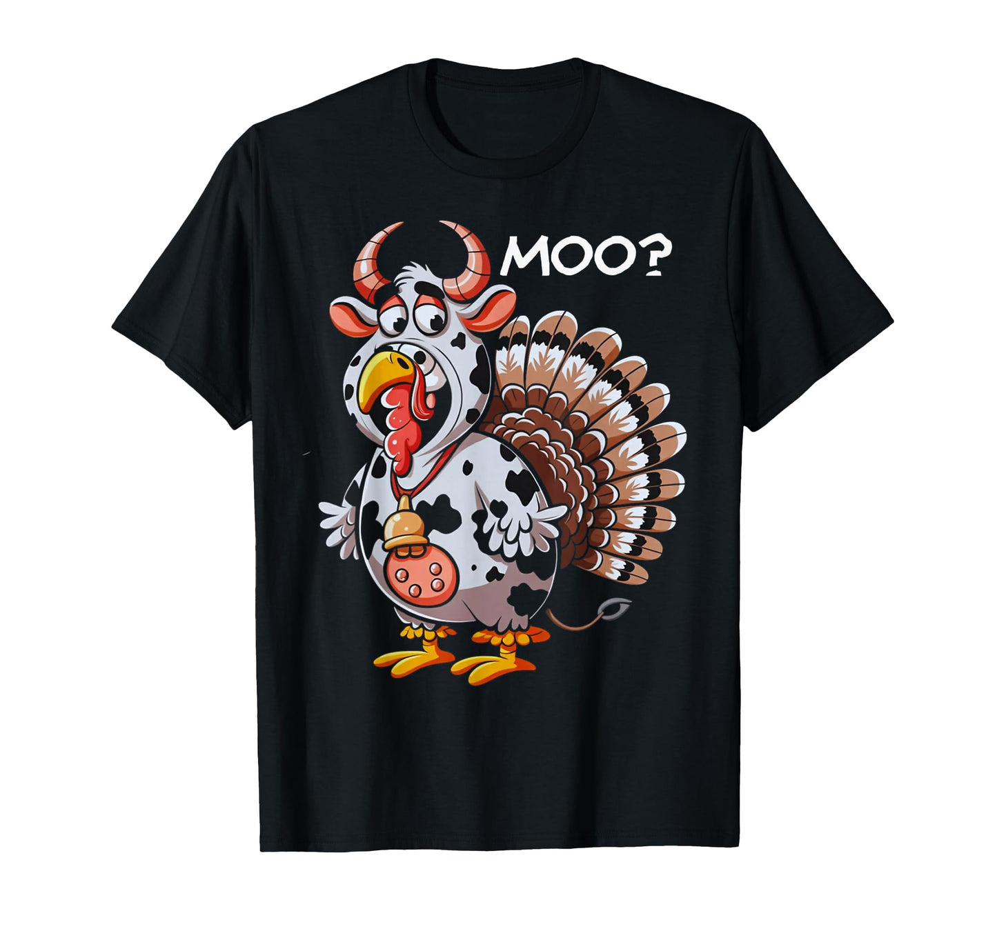 Thanksgiving Turkey Moo Cow Funny Fall Men Women Kids T-Shirt