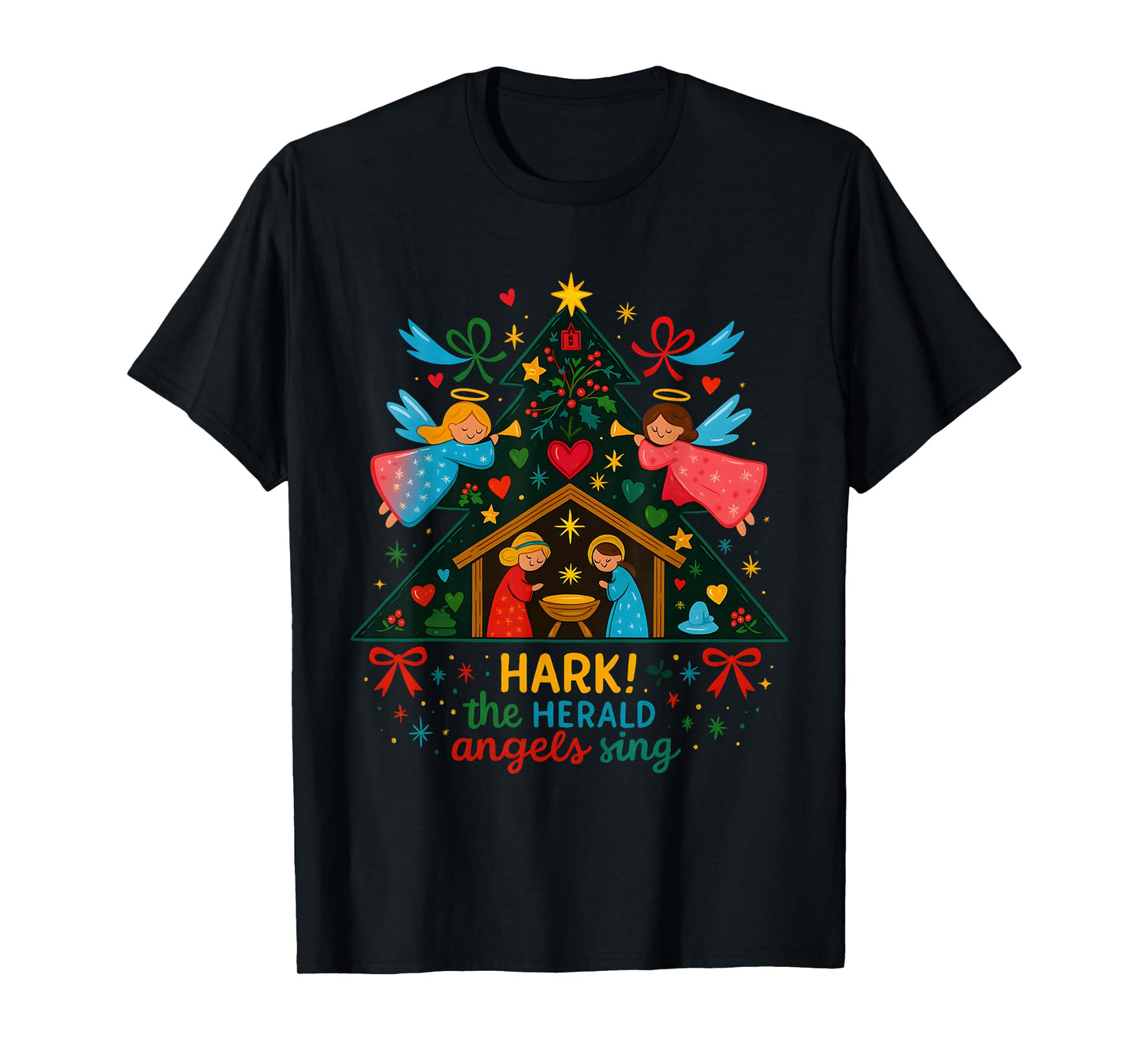 Nativity Hark The Herald Angels Sing Cute Christmas T-Shirt