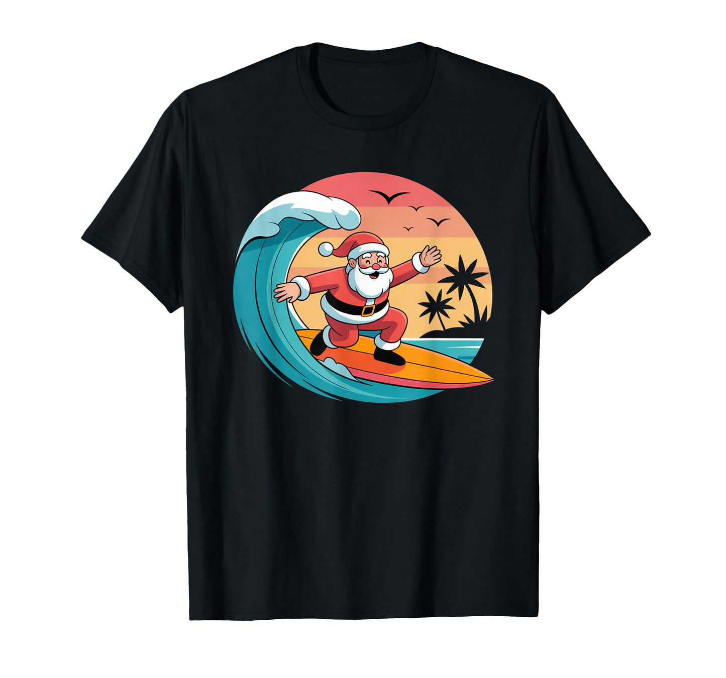 Funny Surfing Santa Claus Vintage Christmas Design T-Shirt