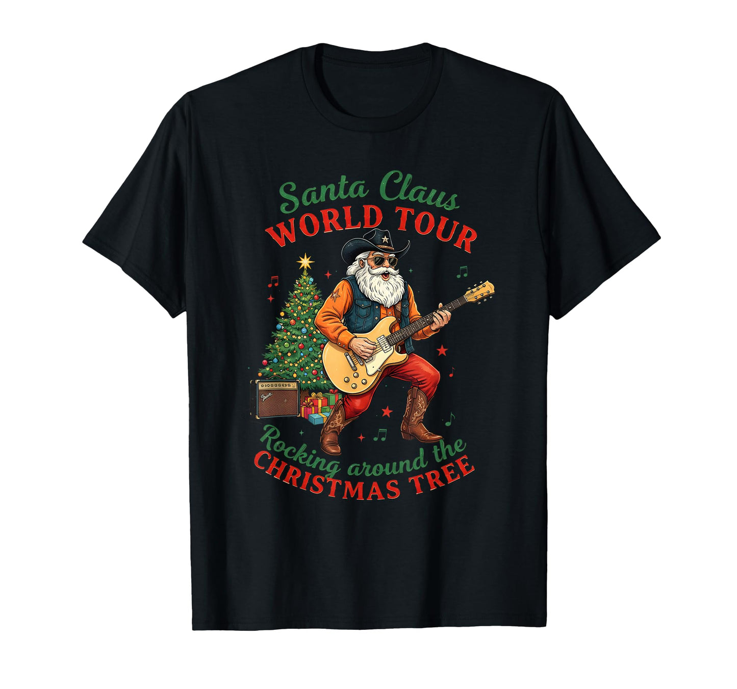 Santa Claus World Tour Rocking Around The Christmas Western T-Shirt