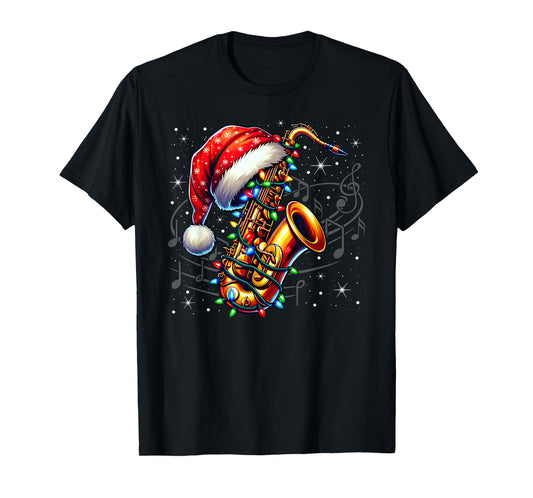 Music Notes Treble Clef Christmas Saxophone Jazz Musician PJ T-Shirt
