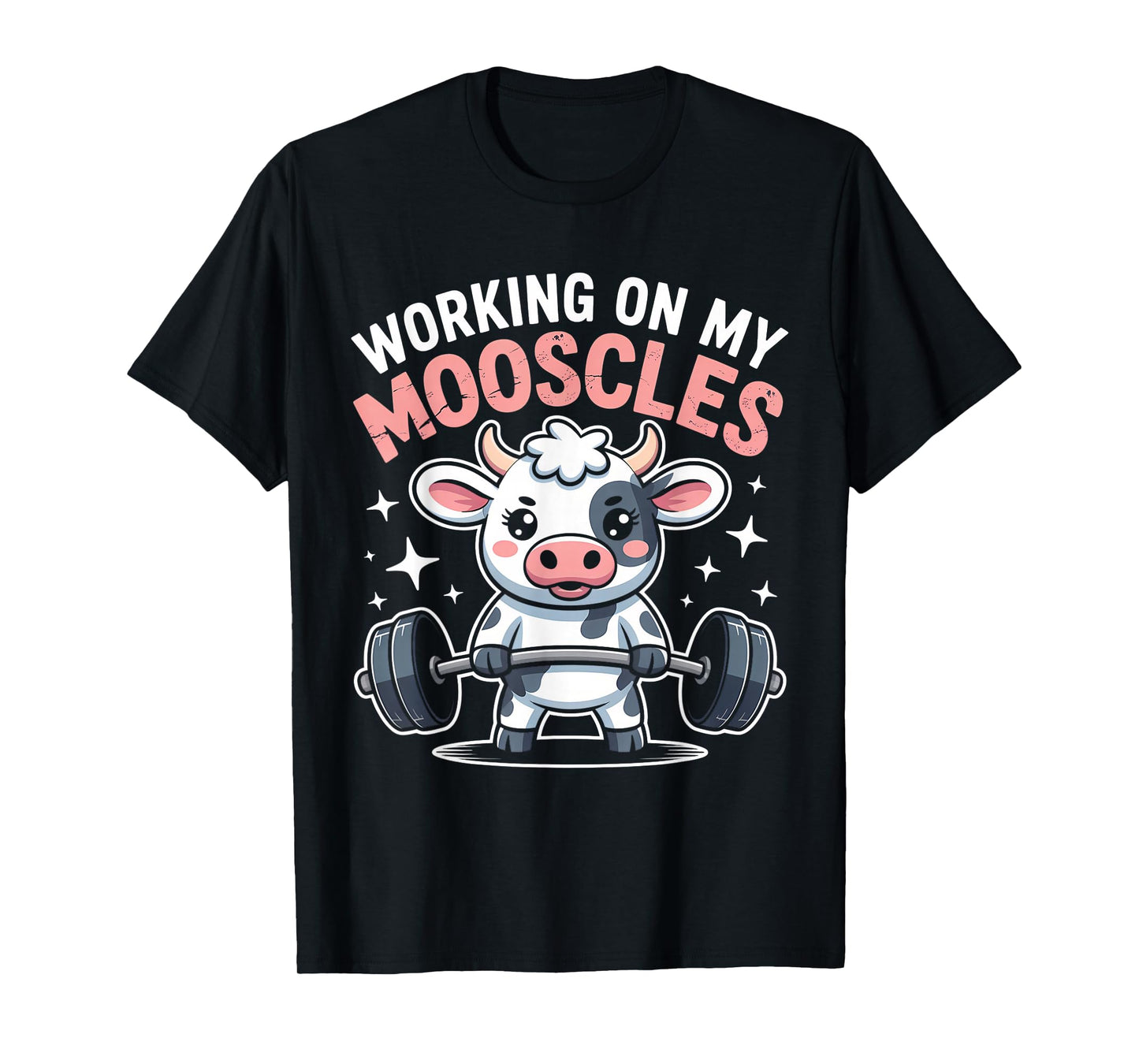Funny Cow Lifting Weights Fitness Pun Art T-Shirt