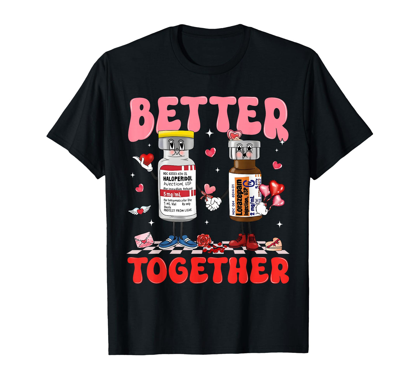 Valentine Better Together Nurse Pink Bow RN PCT CNA Nurse T-Shirt