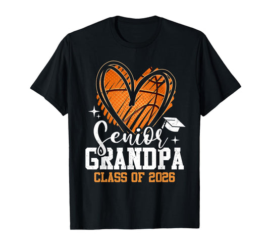 Senior Grandpa Class of 2026 Basketball Graduation Heart T-Shirt