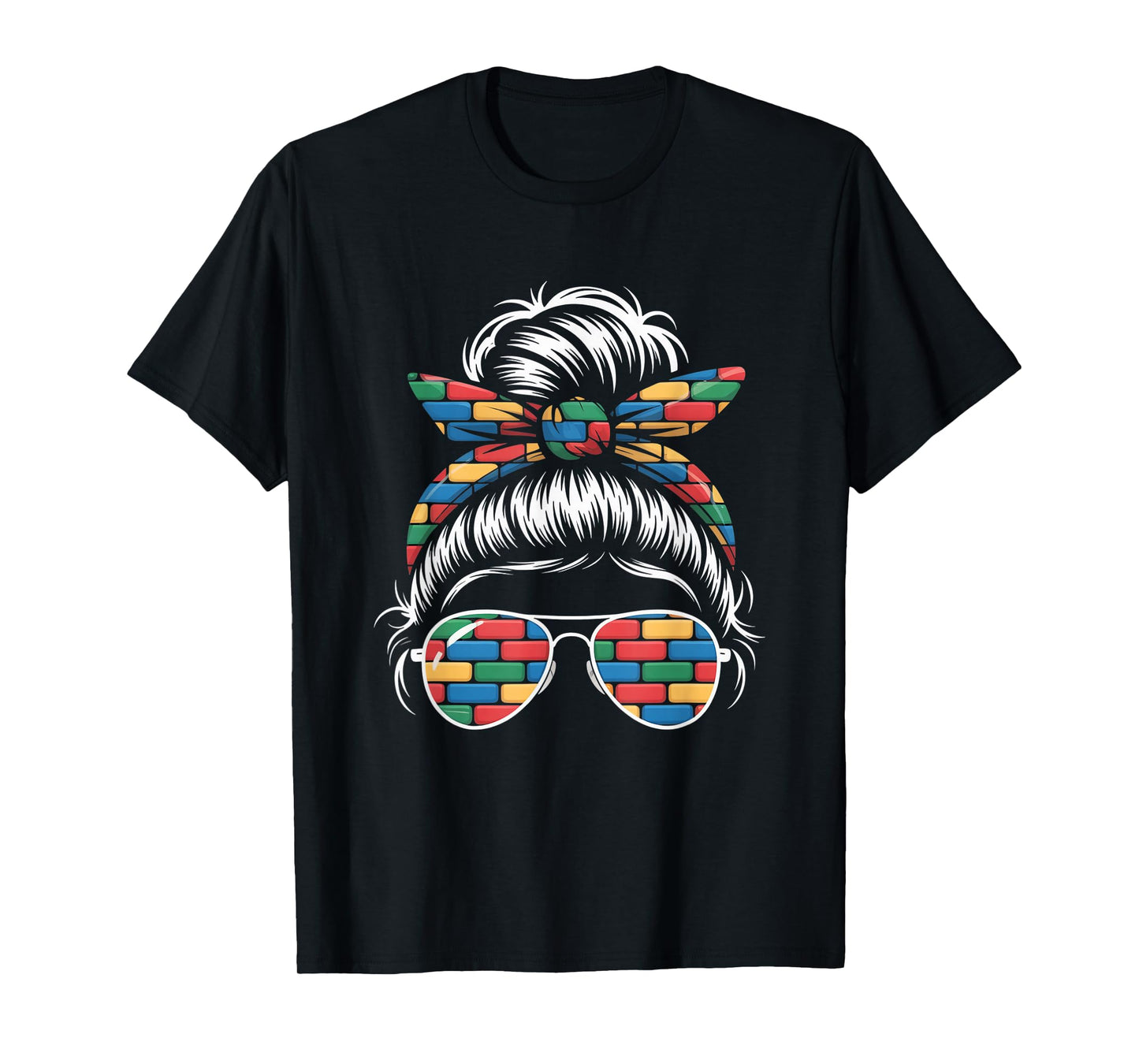 Building Block Messy Bun Mom Life Mothers Day Master Builder T-Shirt