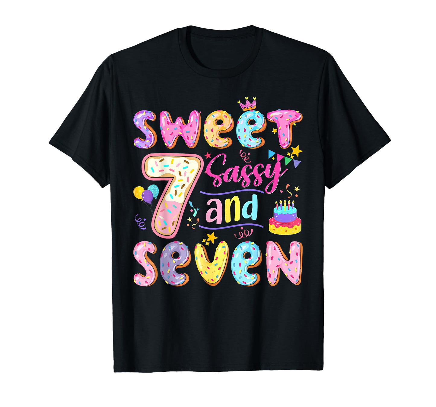 7Th Birthday Girl Donut Sweet Sassy and Seven Birthday T-Shirt