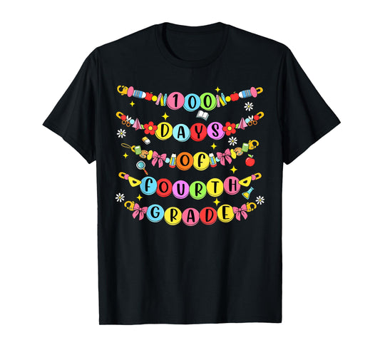 100 Days of Fourth Grade Teacher Kid Friendship Bracelet T-Shirt