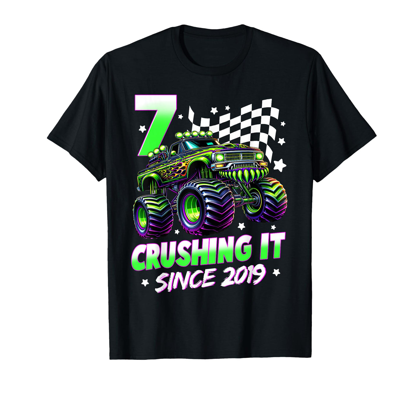 Monster Truck 7 Year Old Boys 7th Birthday Party Born 2019 T-Shirt