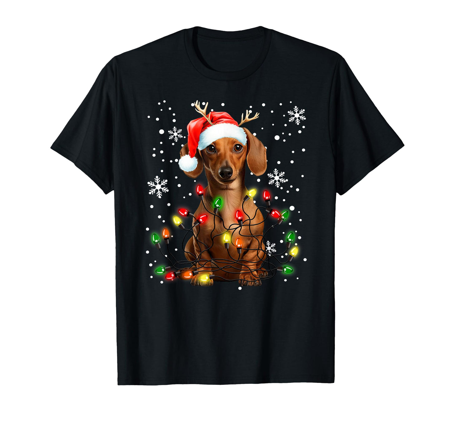 Xmas Lighting Santa Dachshund Dog Christmas T-Shirt