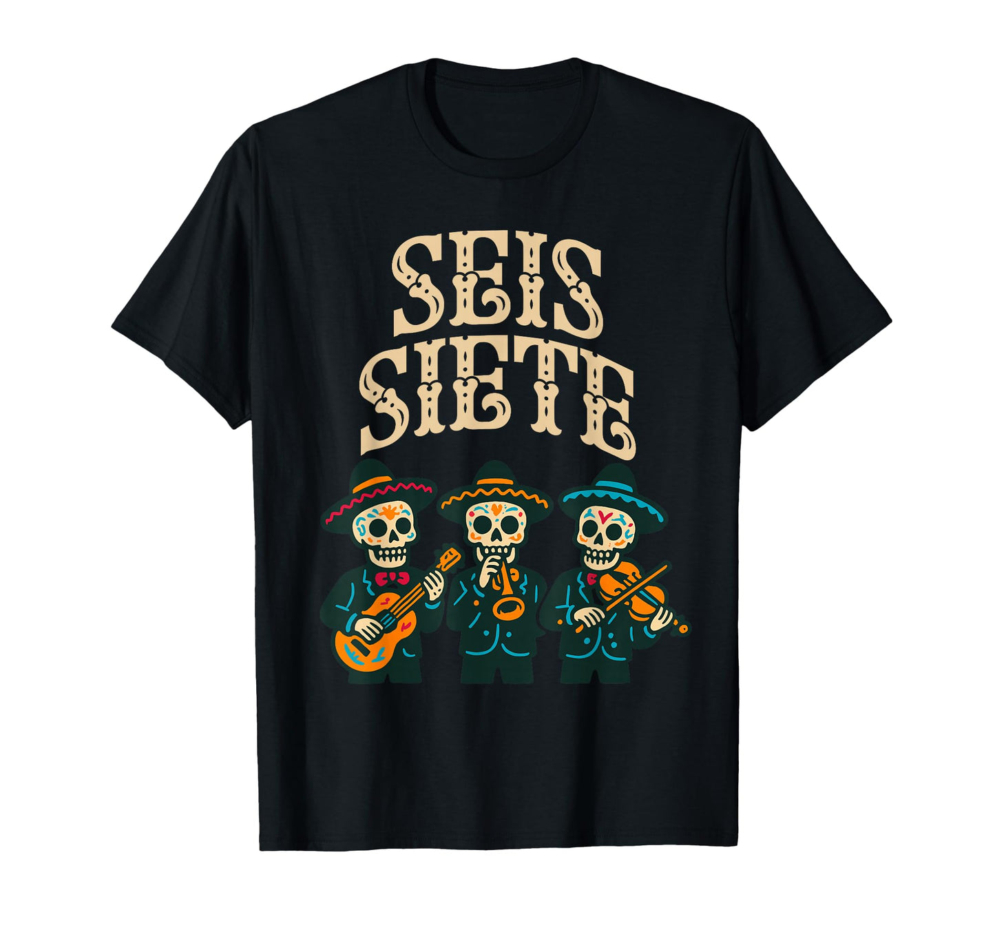SEIS Siete Mexican 67 Funny Skull Graphic T-Shirt