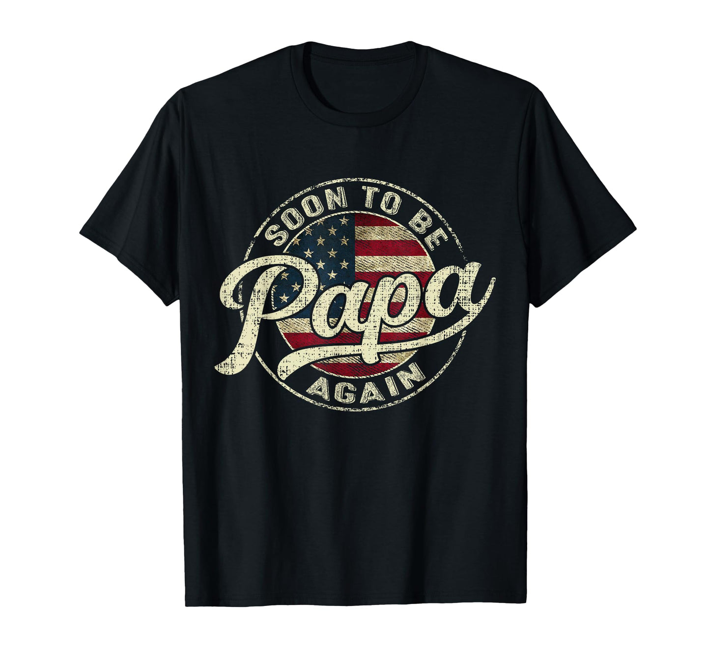 Mens Soon to Be Papa Again Pregnancy Expecting Baby USA Flag Papa T-Shirt