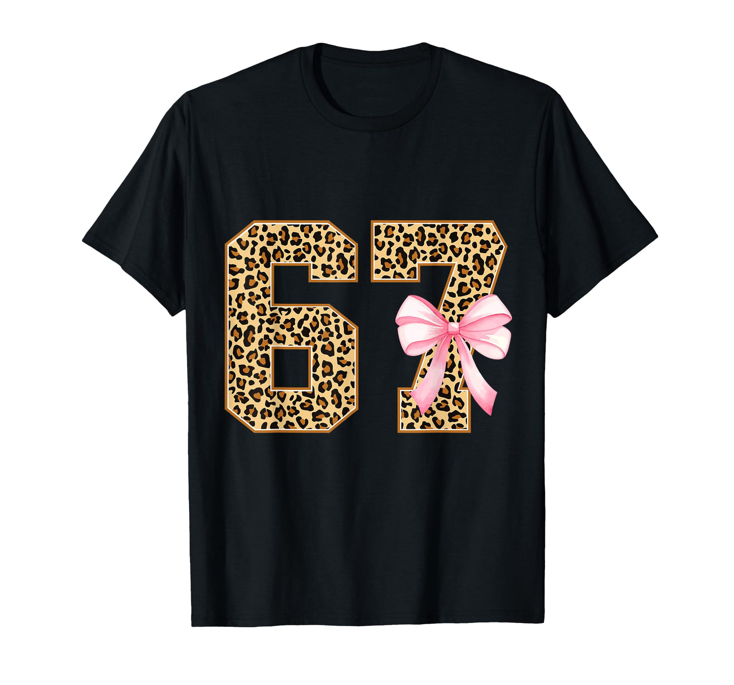 Funny 67 Meme Six Seven Leopard Print Pink Bow 6-7 Girls Kid T-Shirt
