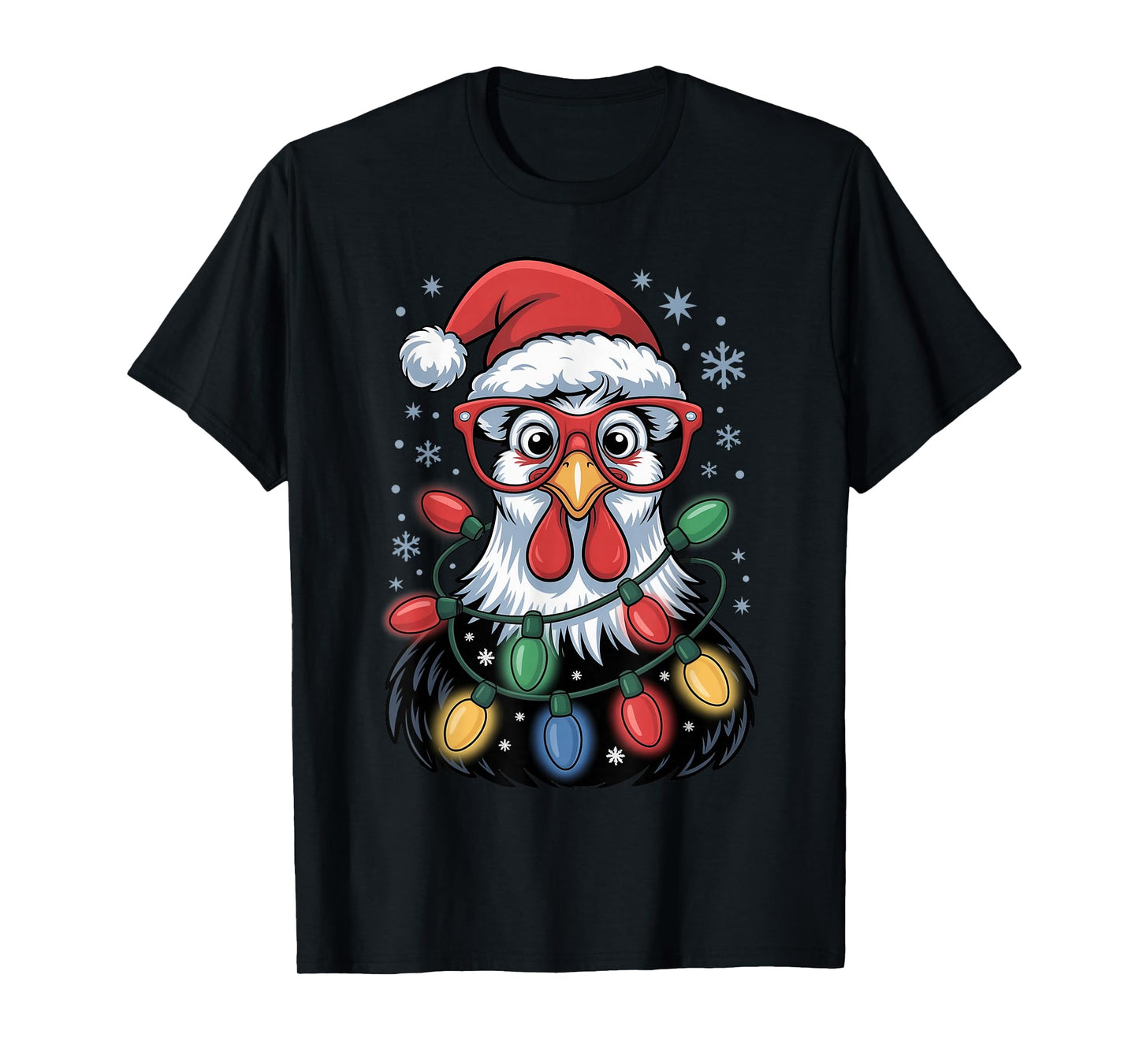 Funny Chicken Christmas Tree Lights Santa Hat Xmas Chicken T-Shirt