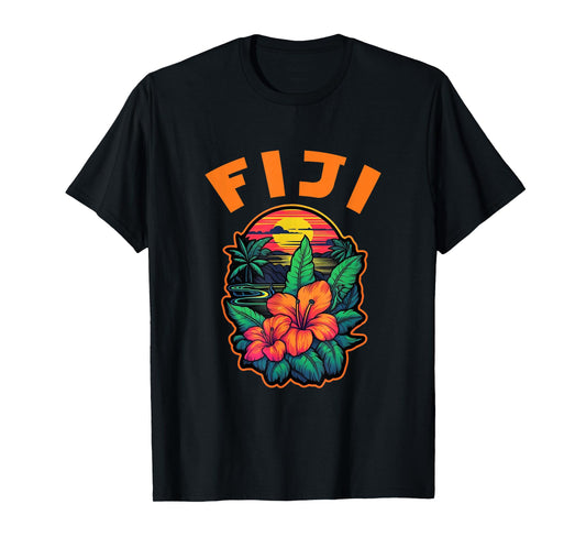 Fiji Islands Pacific Ocean Tropical Flowers Beach Vacation T-Shirt