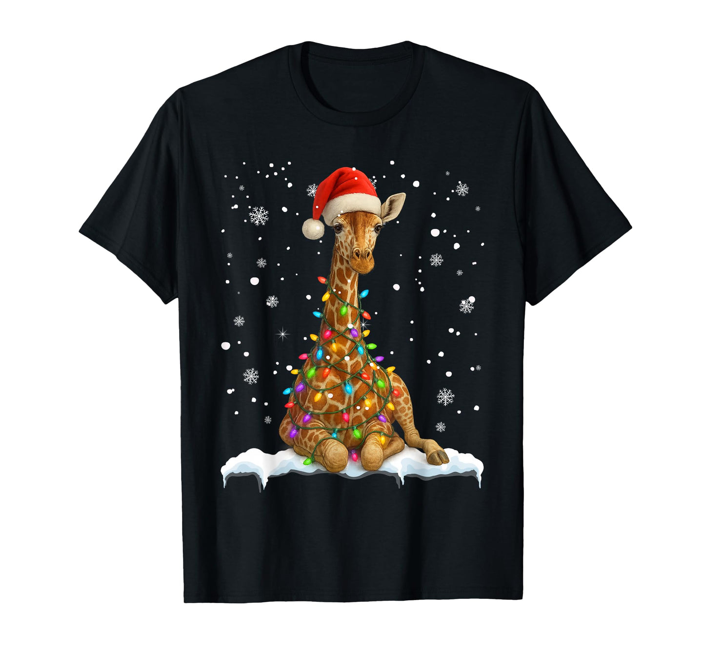 Cute Giraffe Christmas Light Funny Giraffe Lover Xmas T-Shirt