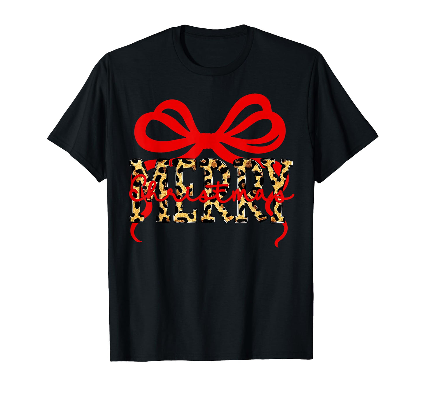 Leopard Merry Christmas Coquette Bow Xmas Holiday T-Shirt