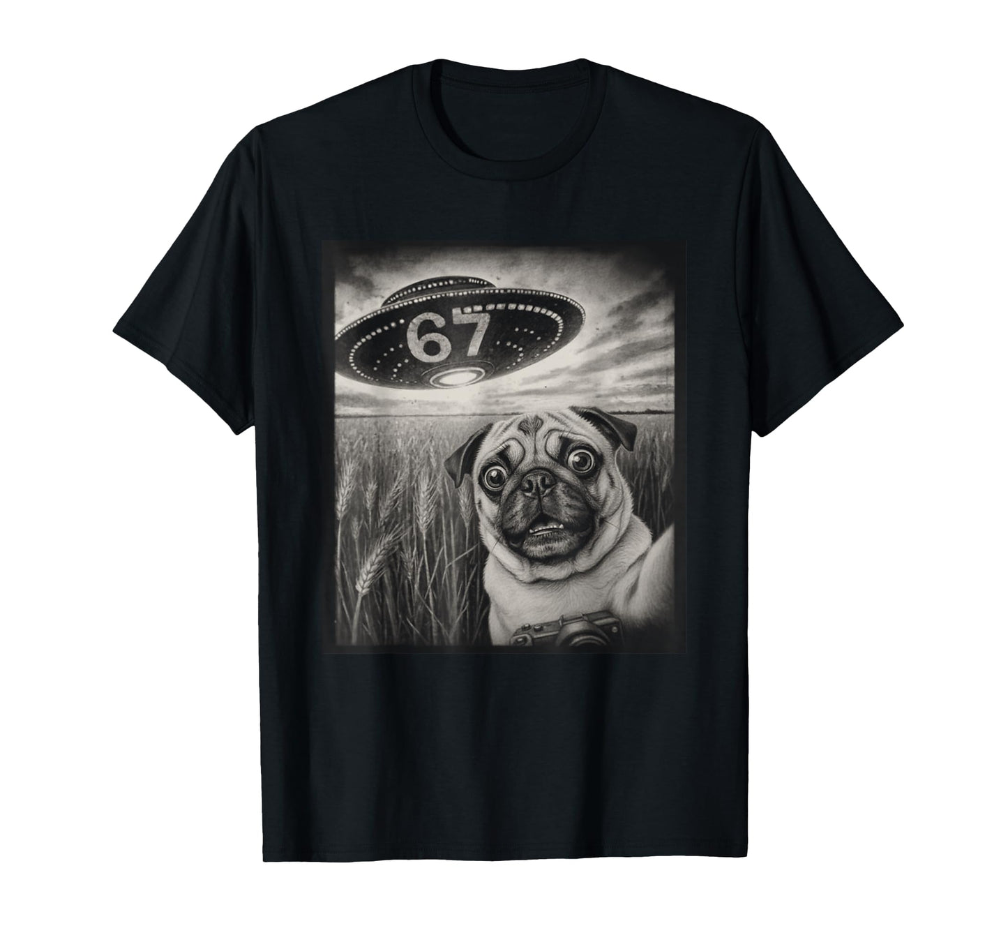 67 Meme Pug Selfie UFO Alien Retro T-Shirt