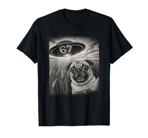 67 Meme Pug Selfie UFO Alien Retro T-Shirt